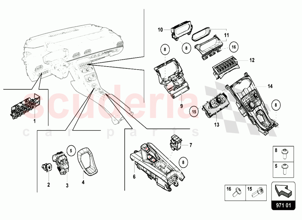 CONTROL UNITS- TUNNEL AND REAR WALL of Lamborghini Lamborghini Huracan LP610 Coupe