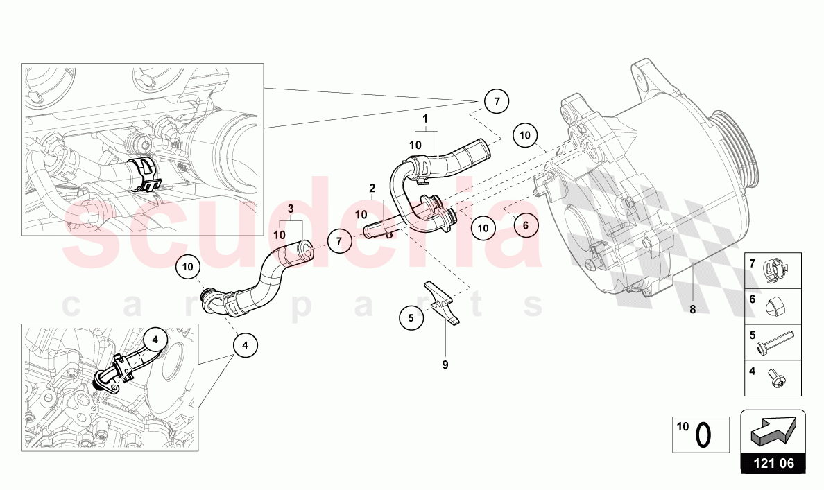 COOLANT HOSES AND PIPES of Lamborghini Lamborghini Huracan Evo Spyder 2WD