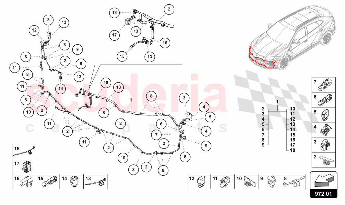 WIRING SET FOR BUMPER FRONT of Lamborghini Lamborghini Urus (2019-2022)