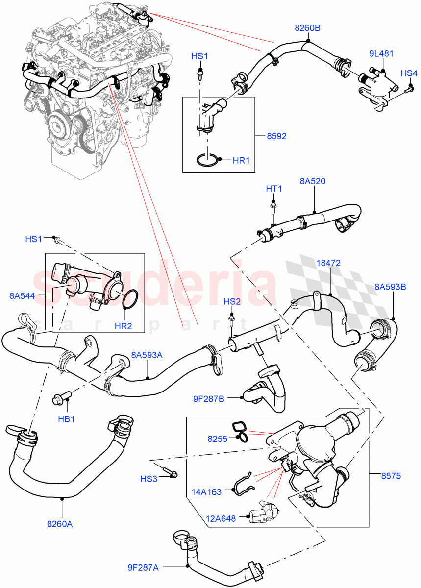 Thermostat/Housing & Related Parts (2.0L I4 High Dohc Aj200  
