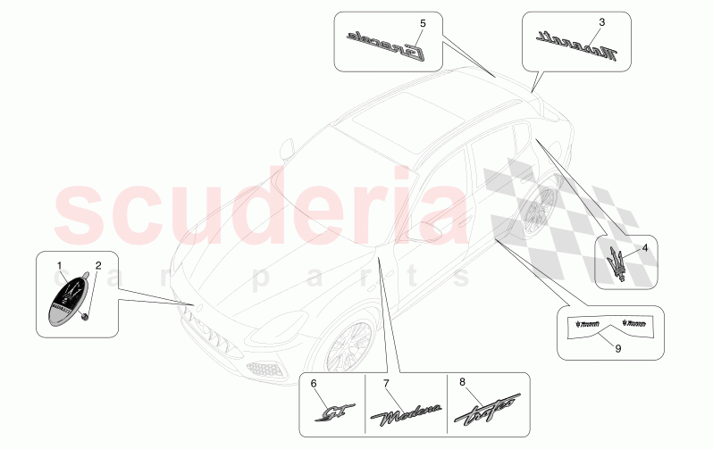 TRIMS, BRANDS AND SYMBOLS of Maserati Maserati Grecale GT Automatic 2.0 T4 4WD 300HP MHEV