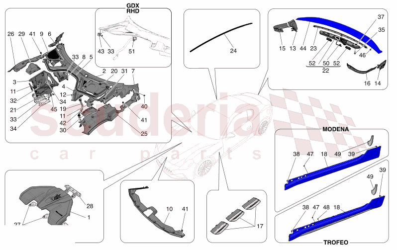 SHIELDS, TRIMS AND COVERING PANELS of Maserati Maserati GranTurismo M189 TROFEO  AUTOMATIC 4WD 3.0 BT V6 550 HP