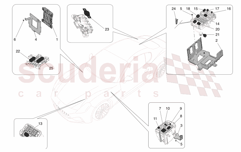 RELAYS, FUSES AND BOXES of Maserati Maserati GranTurismo M189 FOLGORE  AUTOMATIC 4WD BEV 560 kW