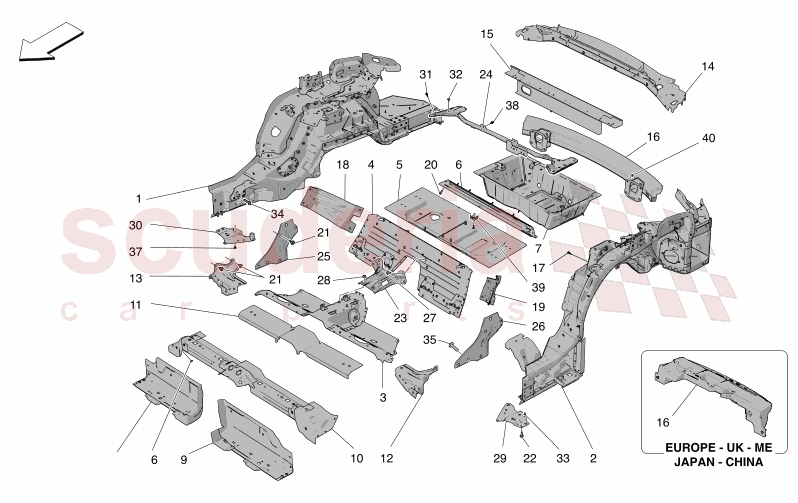 REAR STRUCTURAL FRAMES AND SHEET PANELS of Maserati Maserati GranCabrio M189    AUTOMATIC 4WD 3.0 BT V6 490 HP
