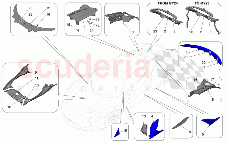 SHIELDS, TRIMS AND COVERING PANELS (09151) parts for Maserati MC20