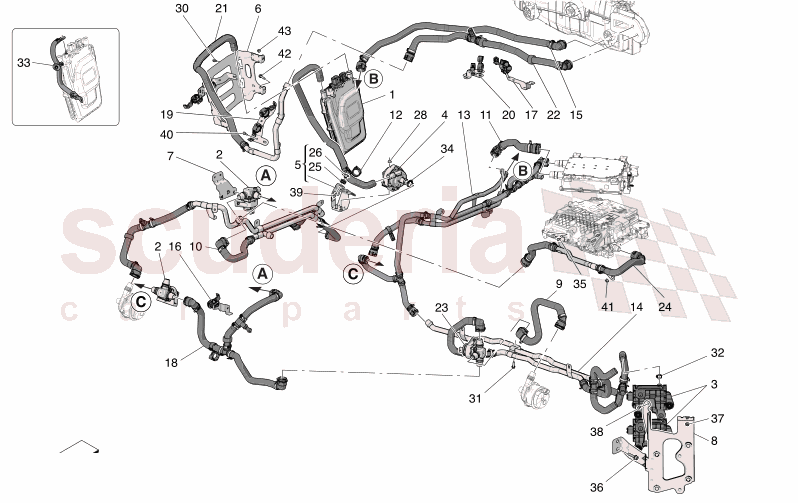 COOLING SYSTEM: NOURICE AND LINES of Maserati Maserati GranCabrio M189 FOLGORE  AUTOMATIC 4WD BEV 560 kW