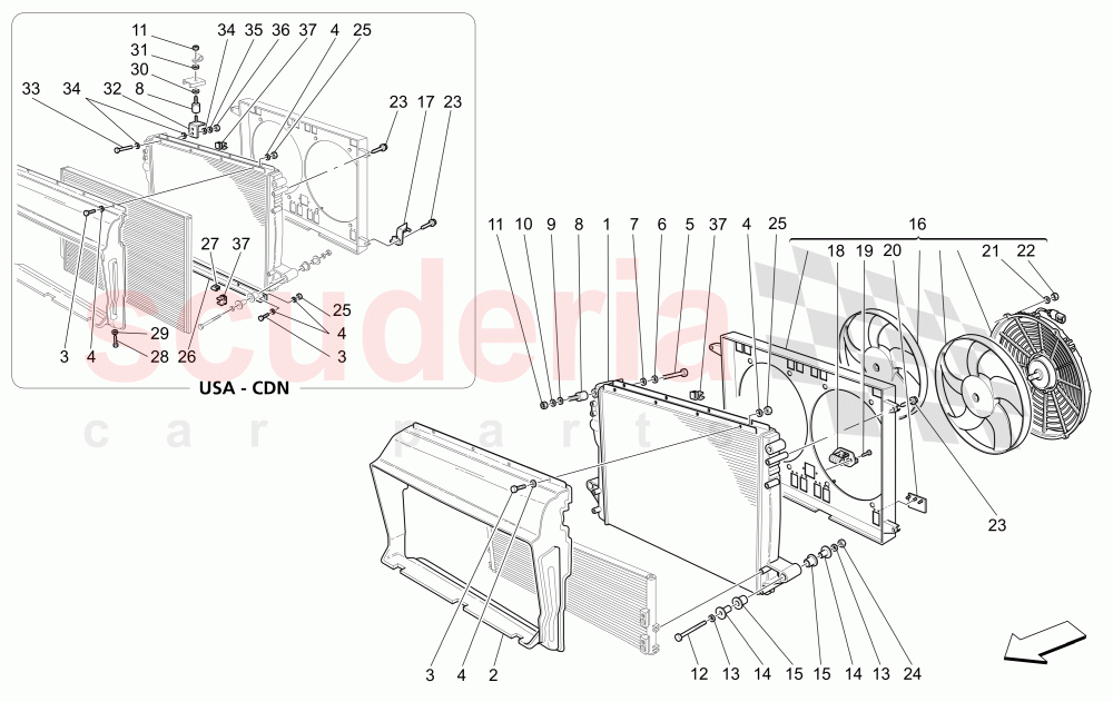 COOLING: AIR RADIATORS AND DUCTS (Available with: "Spyder 90th Anniversary" Version) of Maserati Maserati 4200 Spyder (2005-2007) CC