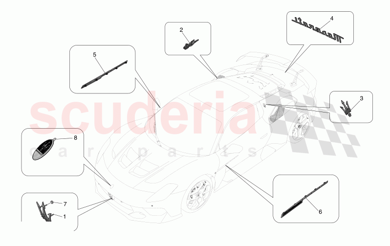 TRIMS, BRANDS AND SYMBOLS of Maserati Maserati MC20 GT2 Stradale  Automatic 3.0 BT V6 2WD 630HP - 640HP