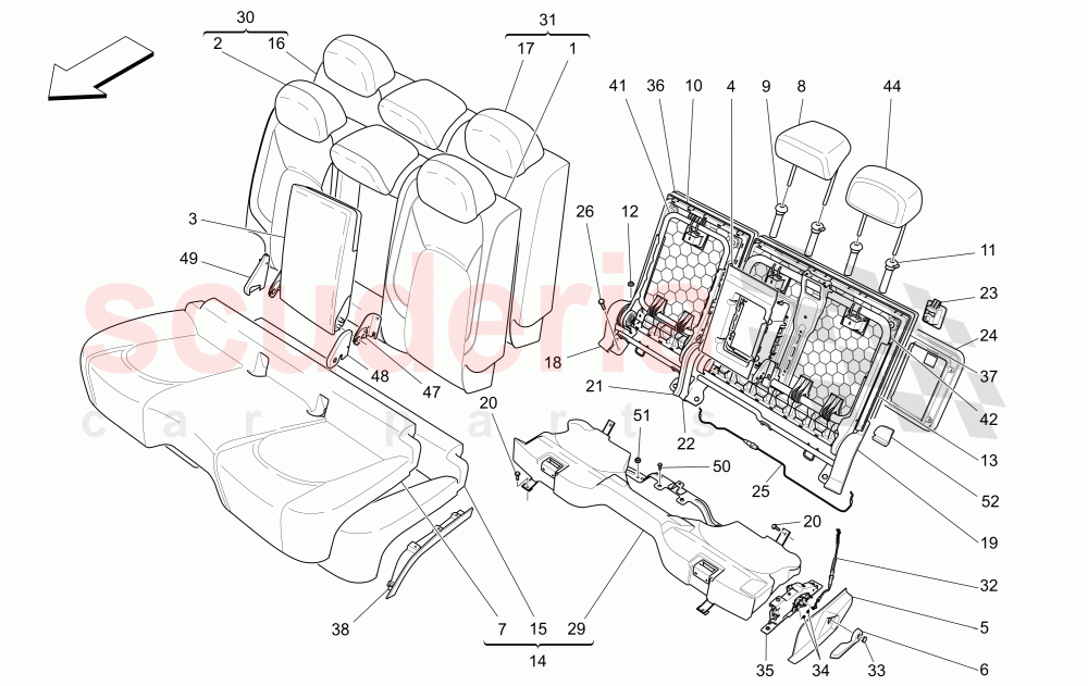 REAR SEATS: TRIM PANELS (Not available with: SPORT 8-WAY POWER FRONT SEATS, 12 WAYS WITH MEMORIES FOR LEVANTE MY18/19, SPORT EQUIPMENT) of Maserati Maserati Levante (2017+) Diesel