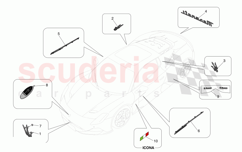TRIMS, BRANDS AND SYMBOLS of Maserati Maserati MC20 Notte Automatic 3.0 BT V6 2WD 630HP