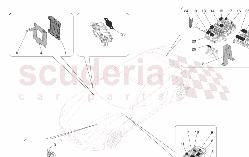 RELAYS, FUSES AND BOXES of Maserati Maserati GranCabrio M189    AUTOMATIC 4WD 3.0 BT V6 490 HP