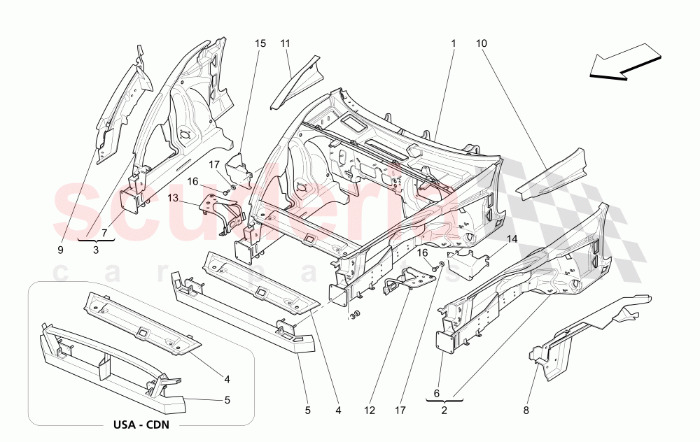 FRONT STRUCTURAL FRAMES AND SHEET PANELS (Available with: "Spyder 90th Anniversary" Version) of Maserati Maserati 4200 Spyder (2005-2007) CC