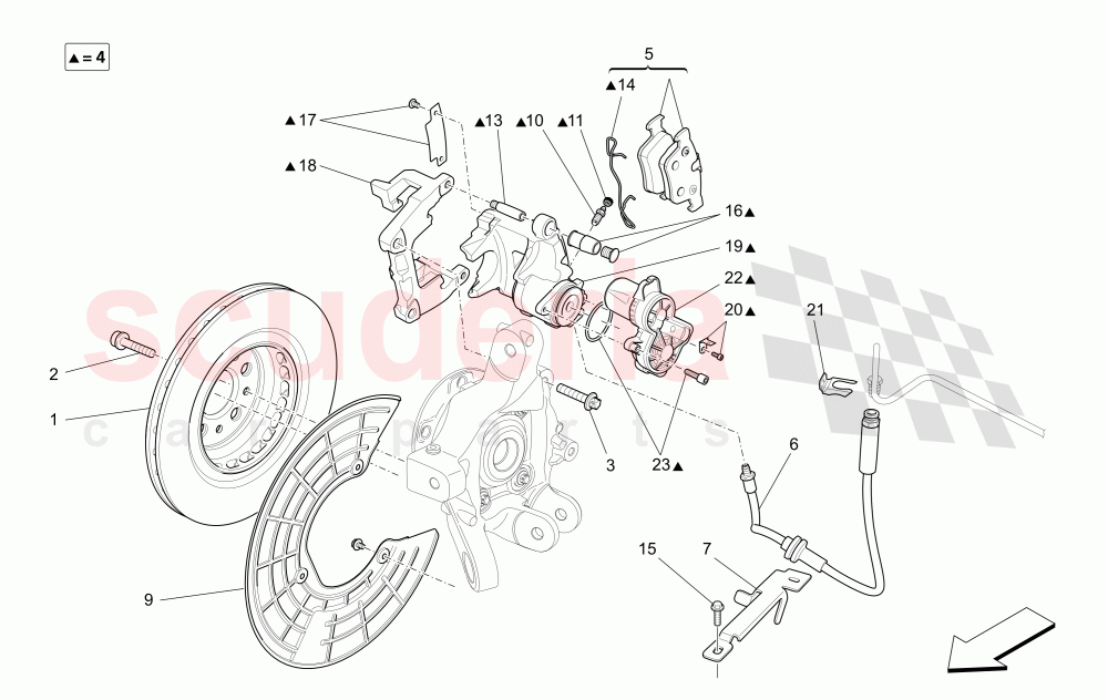 BRAKING DEVICES ON REAR WHEELS (Available with: Dual Cast Braking System (Front - 345 mm) ; (Rear - 330 mm) - Coloured brake calipersNot available with: DUAL CAST BRAKING SYSTEM (FRONT - 360 MM) CAST-IRON (REAR - 345 MM)) of Maserati Maserati Quattroporte (2017+) S V6 410bhp