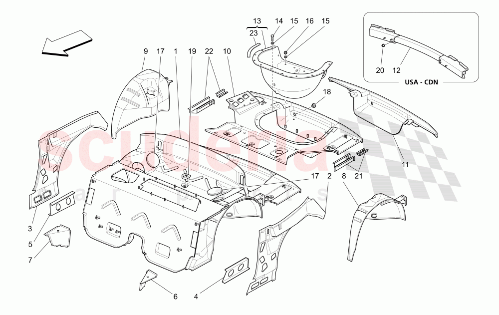 REAR STRUCTURAL FRAMES AND SHEET PANELS of Maserati Maserati GranSport Spyder (2005-2007)