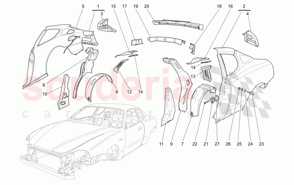BODYWORK AND REAR OUTER TRIM PANELS (Available with: "GranSport MC Victory" Version) of Maserati Maserati GranSport Coupe (2005-2007)