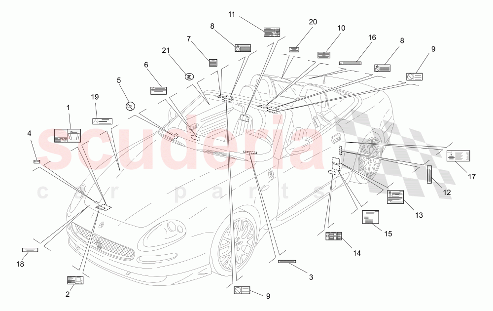 STICKERS AND LABELS (Available with: "Spyder 90th Anniversary" Version) of Maserati Maserati 4200 Spyder (2005-2007) CC