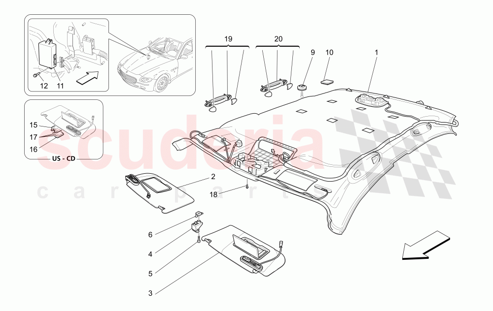 ROOF AND SUN VISORS of Maserati Maserati Quattroporte (2003-2007) Auto