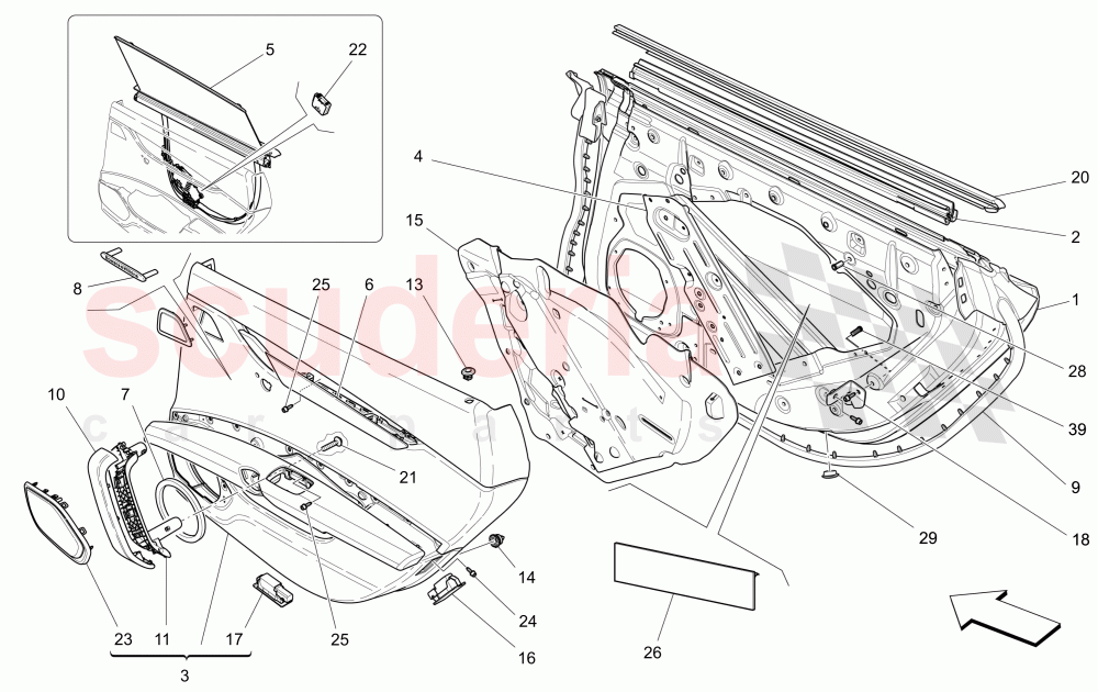 REAR DOORS: TRIM PANELS of Maserati Maserati Quattroporte (2013-2016) Diesel