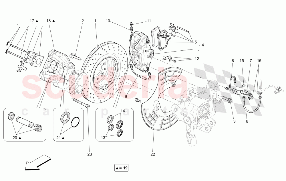 BRAKING DEVICES ON REAR WHEELS (Available with: DUAL CAST BRAKING SYSTEM (FRONT - 360 MM) CAST-IRON (REAR - 345 MM) Not available with: Dual Cast Braking System (Front - 345 mm) ; (Rear - 330 mm) - Coloured brake calipers) of Maserati Maserati Quattroporte (2017+) S V6 410bhp