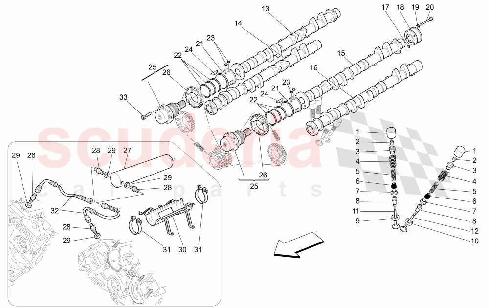 TIMING - SHAFTS AND VALVES of Maserati Maserati 4200 Coupe (2002-2004) CC