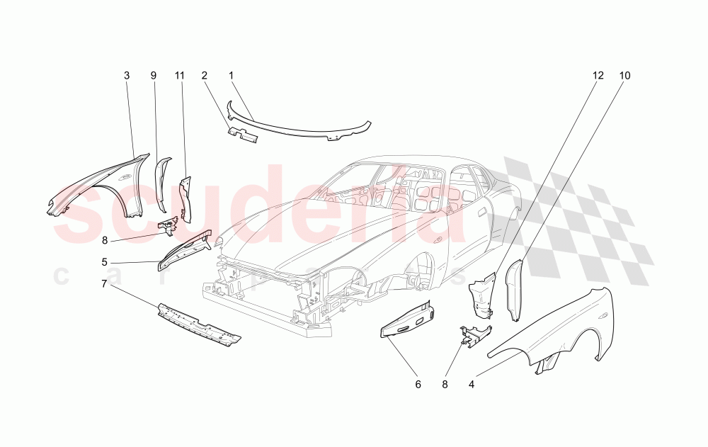 BODYWORK AND FRONT OUTER TRIM PANELS of Maserati Maserati 4200 Coupe (2005-2007) CC