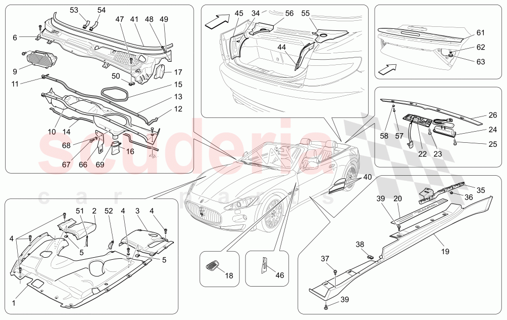 SHIELDS, TRIMS AND COVERING PANELS of Maserati Maserati GranCabrio (2011-2012) Sport