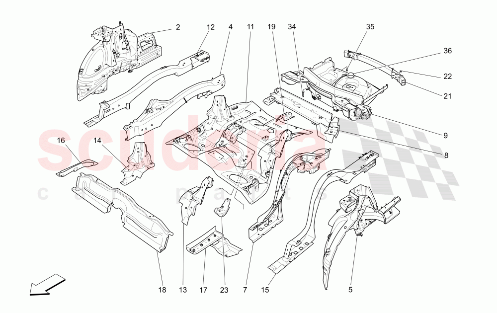 REAR STRUCTURAL FRAMES AND SHEET PANELS of Maserati Maserati Levante (2017+) S