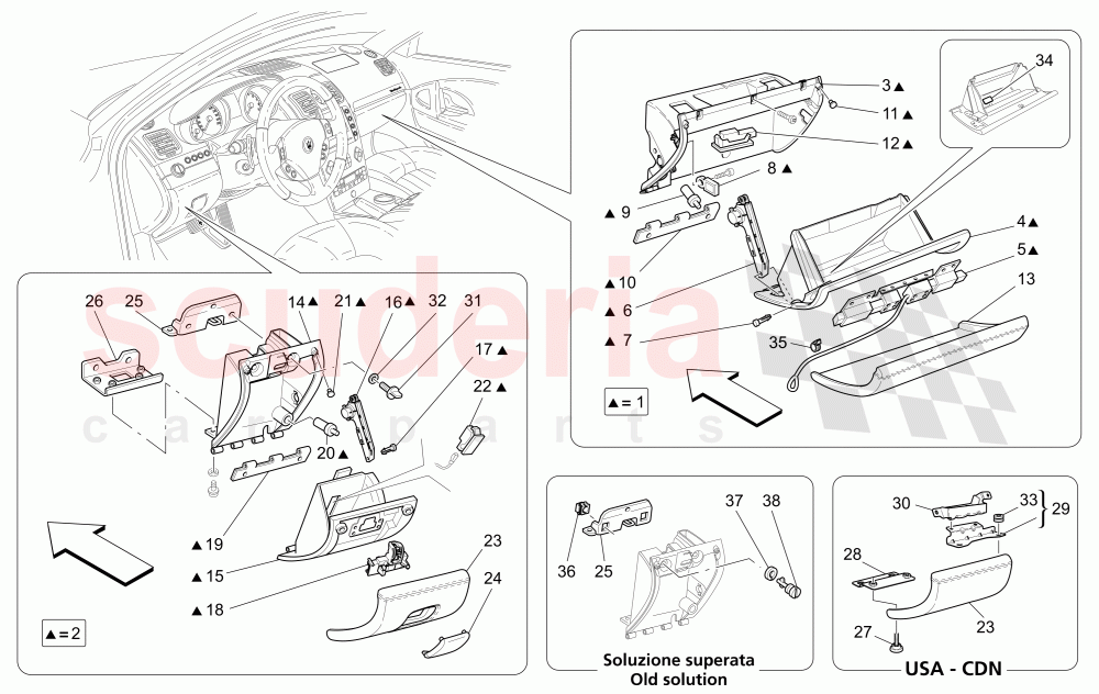GLOVE COMPARTMENTS of Maserati Maserati Quattroporte (2009-2012) Sport GTS