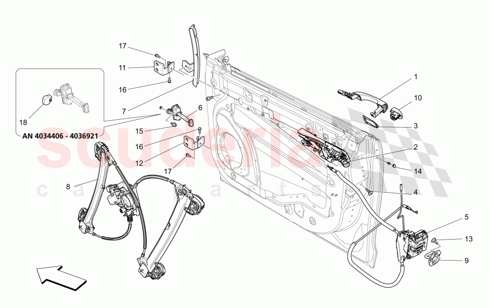 FRONT DOORS: MECHANISMS (Not available with: CENTRALIZED ELECTRICAL LOCKING) of Maserati Maserati Quattroporte (2017+) S Q4