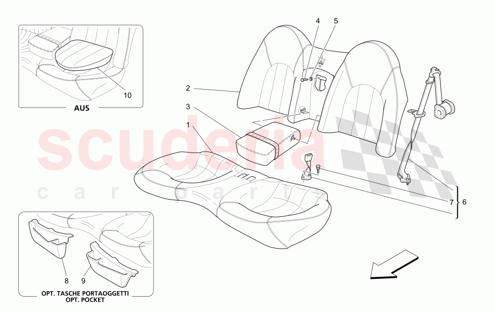 REAR SEATS: TRIM PANELS (Includes seat belts Available with: "GranSport MC Victory" Version) of Maserati Maserati GranSport Coupe (2005-2007)