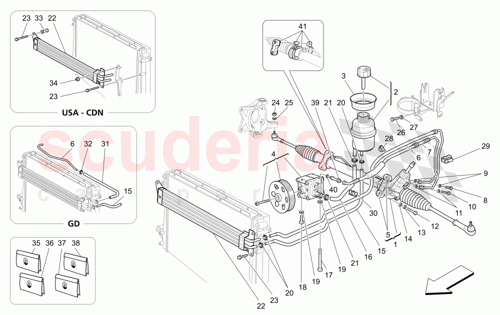 STEERING RACK AND HYDRAULIC STEERING PUMP (Available with: "Spyder 90th Anniversary" Version) of Maserati Maserati 4200 Spyder (2005-2007) CC