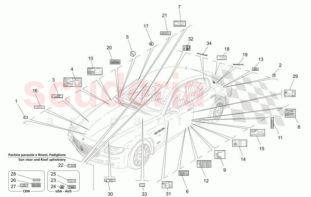 STICKERS AND LABELS of Maserati Maserati Quattroporte (2009-2012) Sport GTS