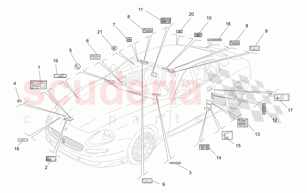 STICKERS AND LABELS of Maserati Maserati GranSport Coupe (2005-2007)
