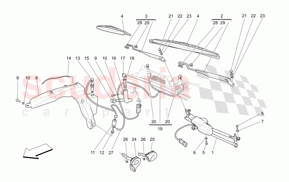 WINDSCREEN WIPER, WINDSCREEN WASHER AND HORNS of Maserati Maserati 4200 Coupe (2005-2007) CC