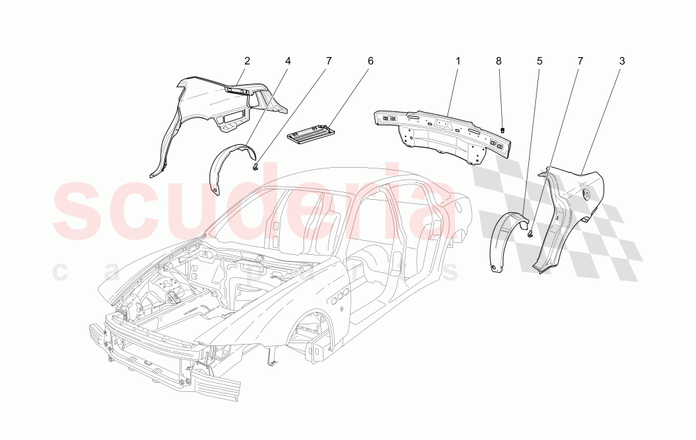 BODYWORK AND REAR OUTER TRIM PANELS of Maserati Maserati Quattroporte (2009-2012) Sport GTS