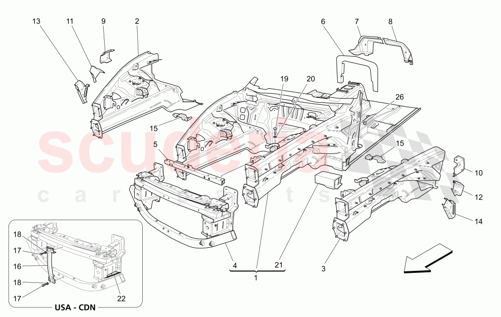 FRONT STRUCTURAL FRAMES AND SHEET PANELS parts for Maserati