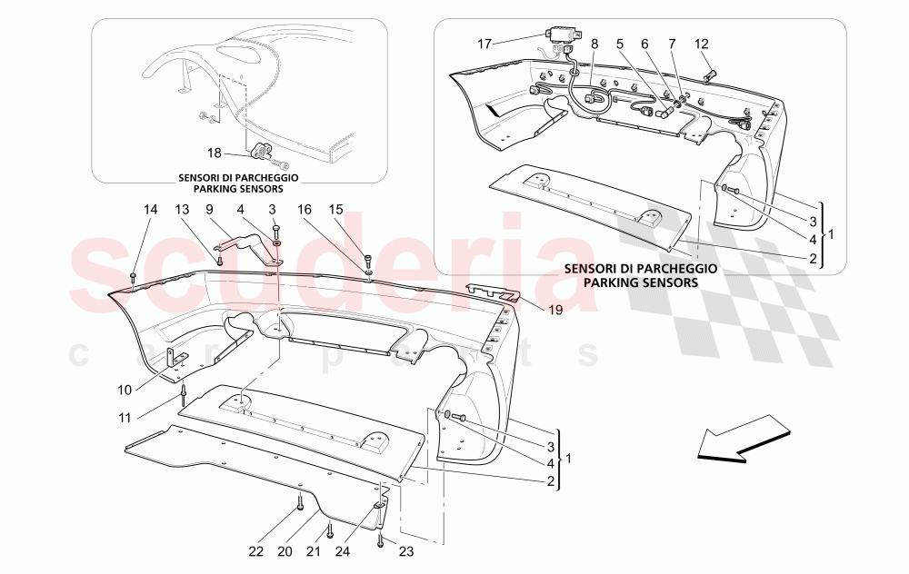 REAR BUMPER (Available with: "GranSport MC Victory" Version) of Maserati Maserati GranSport Coupe (2005-2007)