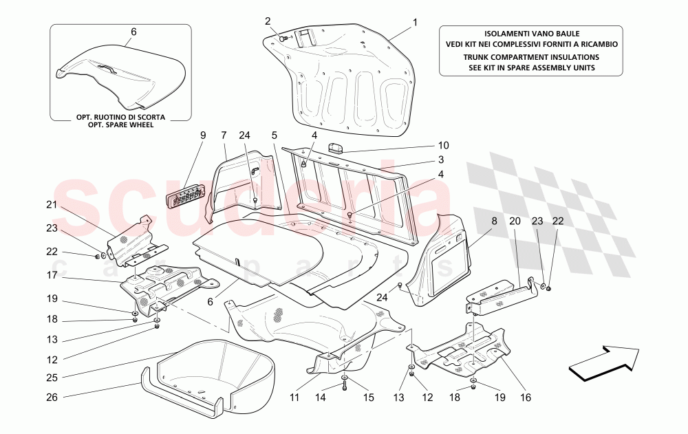 TRUNK HOOD COMPARTMENT TRIMS of Maserati Maserati GranSport Coupe (2005-2007)