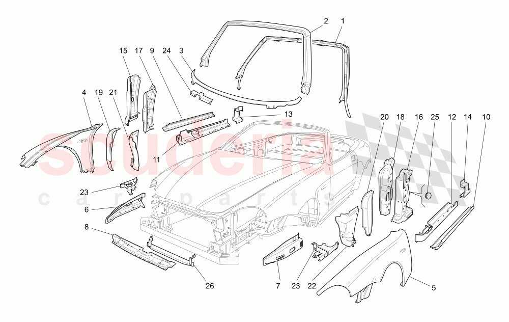 BODYWORK AND FRONT OUTER TRIM PANELS of Maserati Maserati 4200 Spyder (2005-2007) GT