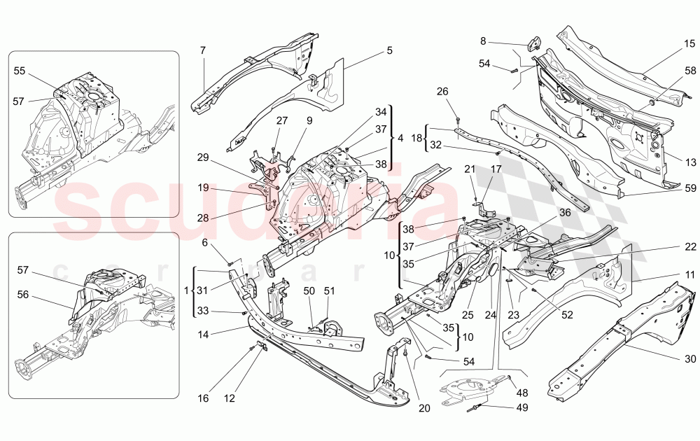 FRONT STRUCTURAL FRAMES AND SHEET PANELS of Maserati Maserati Quattroporte (2013-2016) S V6 410bhp