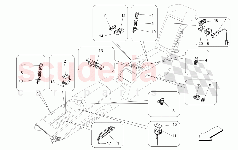 CENTRE CONSOLE DEVICES (Available with: COMFORT-LUXURY REAR SEATS WITH CENTRAL CONSOLE) of Maserati Maserati Quattroporte (2013+) GTS
