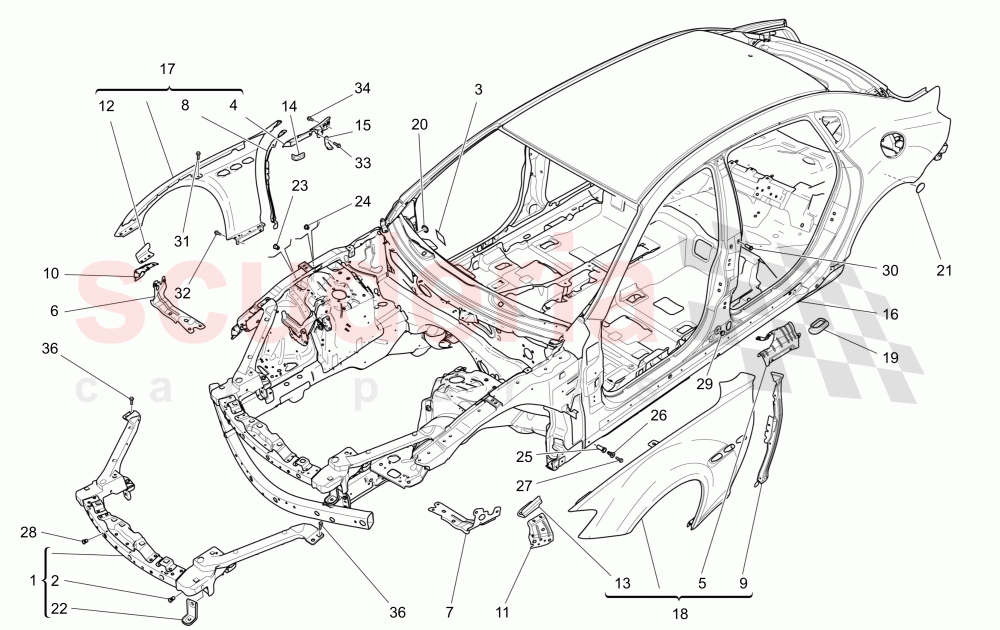 BODYWORK AND FRONT OUTER TRIM PANELS of Maserati Maserati Quattroporte (2013-2016) Diesel