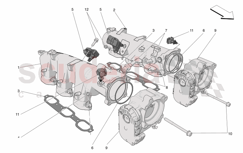 INTAKE MANIFOLD AND THROTTLE BODY of Maserati Maserati GranTurismo M189 MODENA  AUTOMATIC 4WD 3.0 BT V6 490 HP
