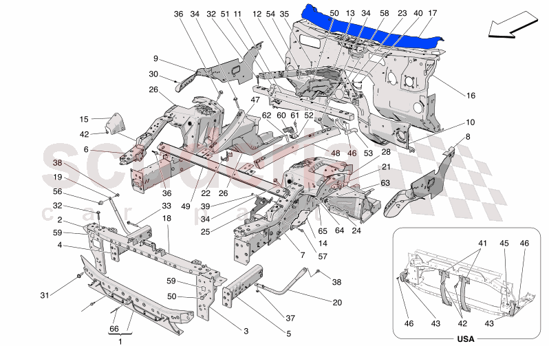 FRONT STRUCTURAL FRAMES AND SHEET PANELS of Maserati Maserati GranTurismo M189 FOLGORE  AUTOMATIC 4WD BEV 560 kW