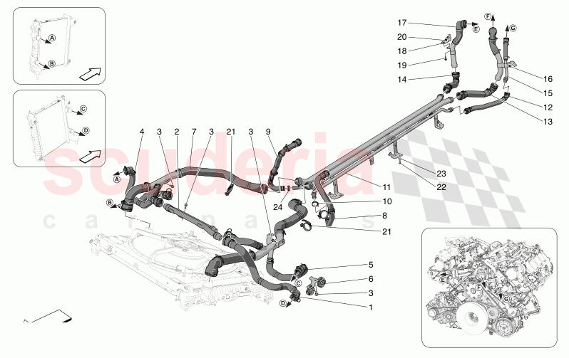 COOLING SYSTEM: NOURICE AND LINES of Maserati Maserati MC20 Automatic 3.0 BT V6 2WD 630HP