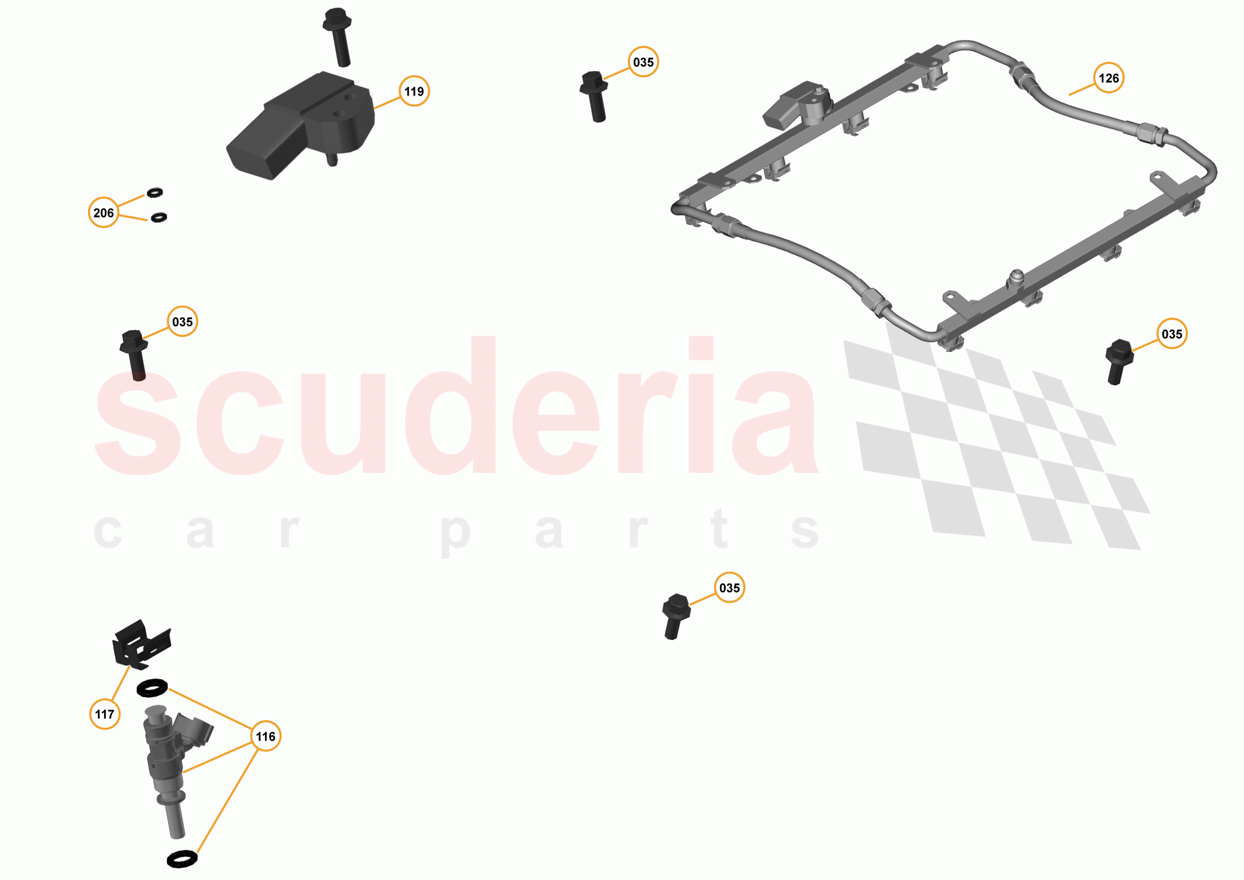 16 - F1 - POWER UNIT - 16.12 - 01 - POWER UNIT - FUEL RAIL + INJECTORS - 625C/650S of McLaren McLaren 12C Coupe