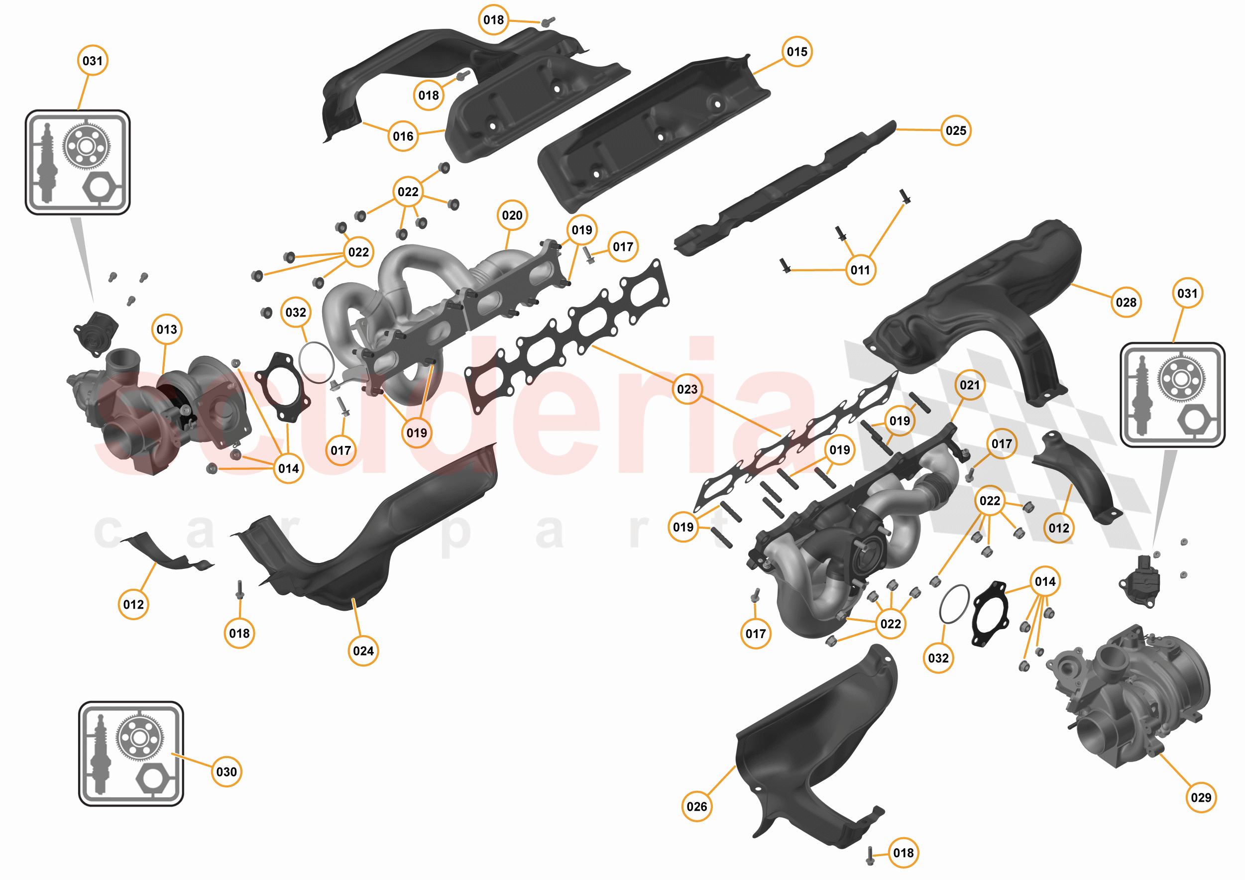 16 - F1 - POWER UNIT - 16.8 - 01 - POWER UNIT - EXHAUST MANIFOLD + TURBOCHARGERS of McLaren McLaren 675LT Spider