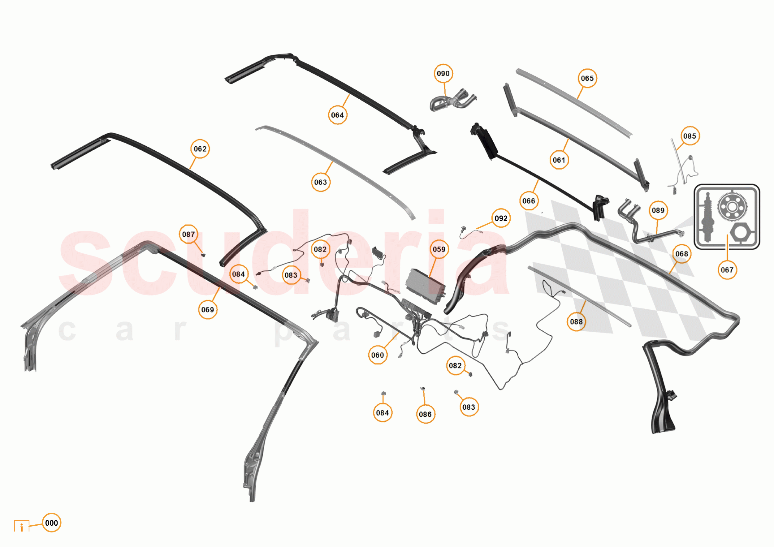 3 - A3 -CLOSURES - 3.13 - 06 - CONVERTIBLE ROOF - HARNESS, DRAIN HOSES + SEALS of McLaren McLaren 650S Spider