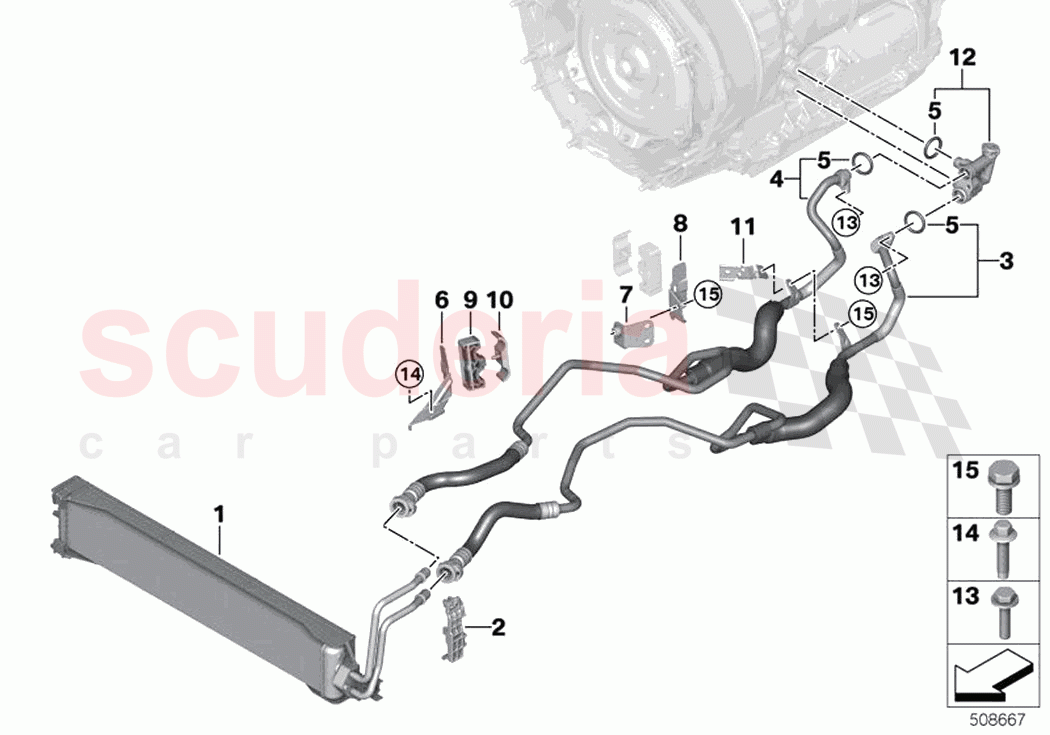 Transmission oil cooler oil cooler line of Rolls Royce Rolls Royce Cullinan RR31(2017-2023)