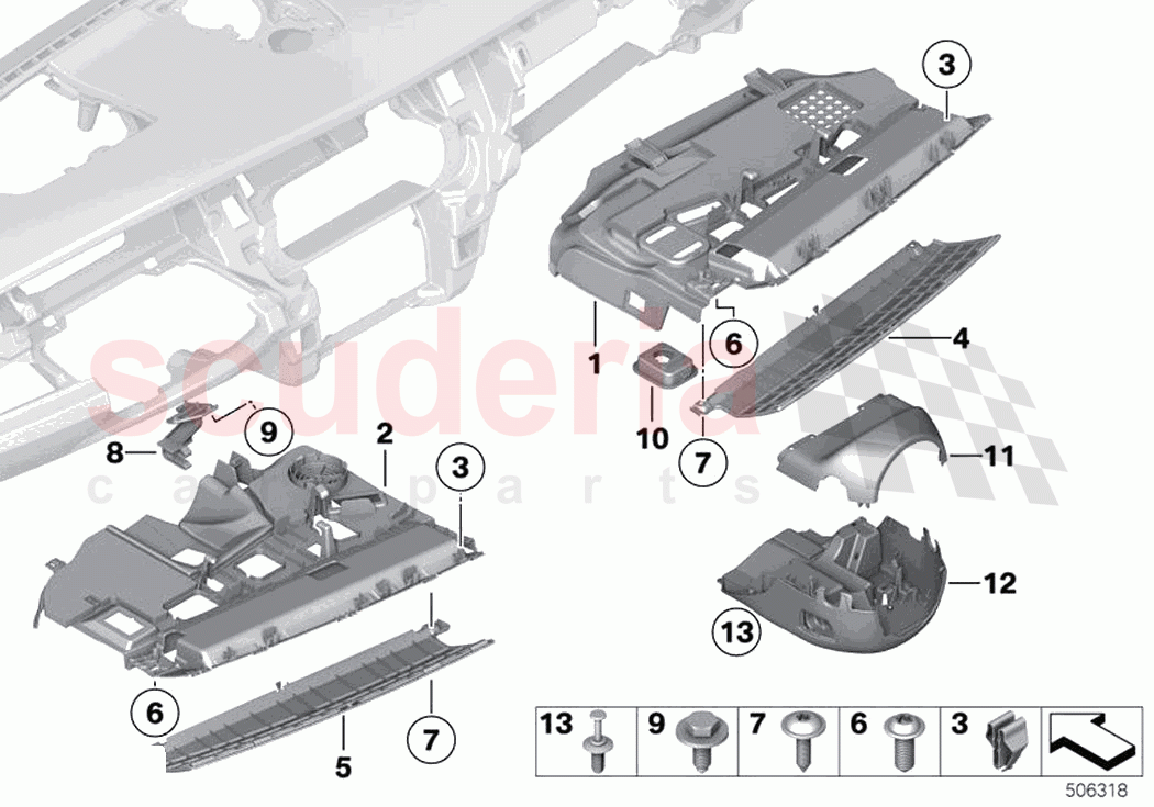 Mounting parts instrument panel bottom of Rolls Royce Rolls Royce Dawn RR6(2017-2023)